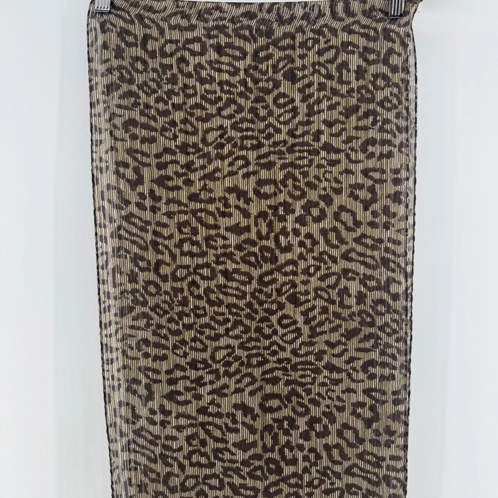 Leopard Print Pleated Sheer Scarf Brown Taupe Lightweight Animal Print